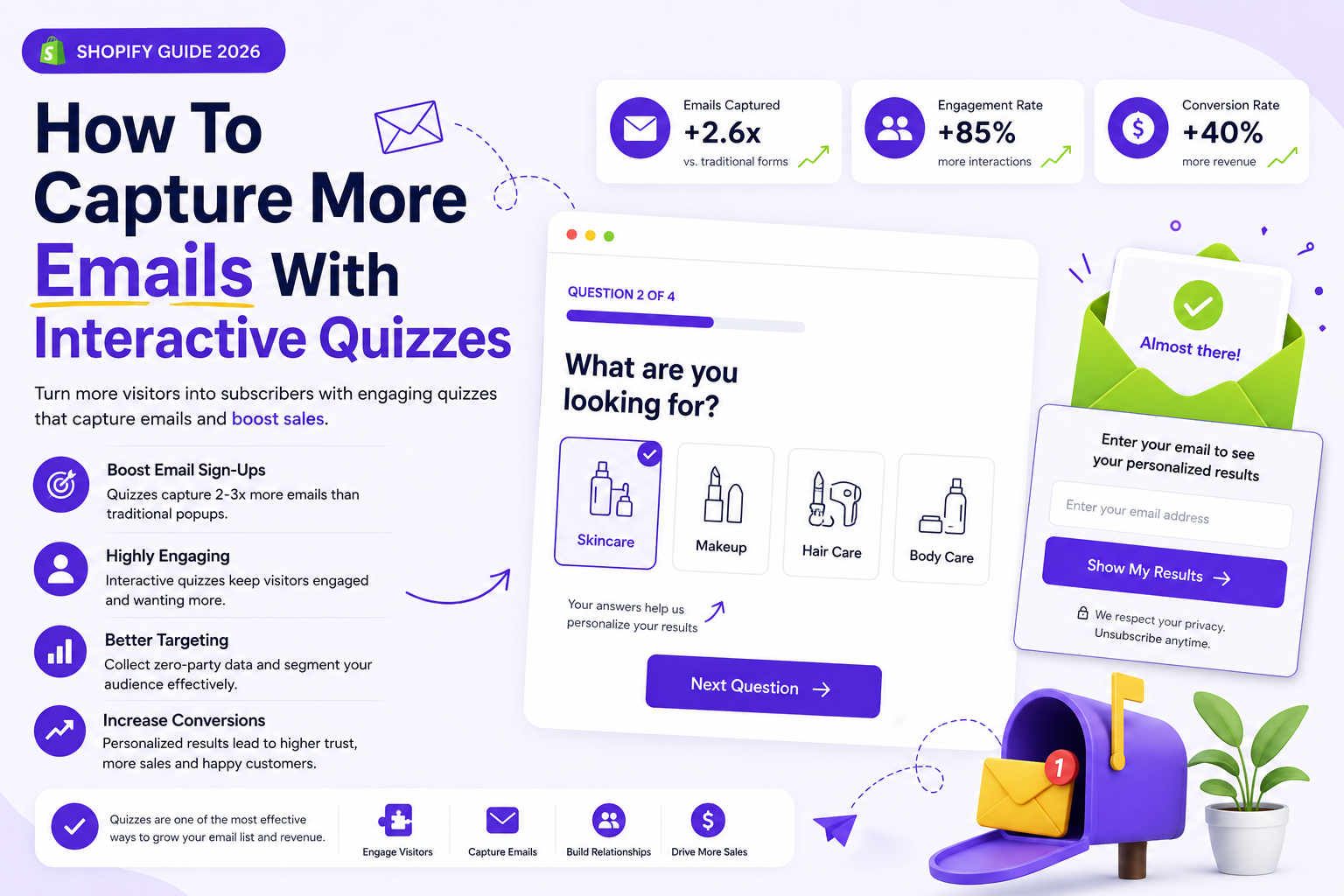 How to capture more emails with interactive quizzes Shopify guide cover