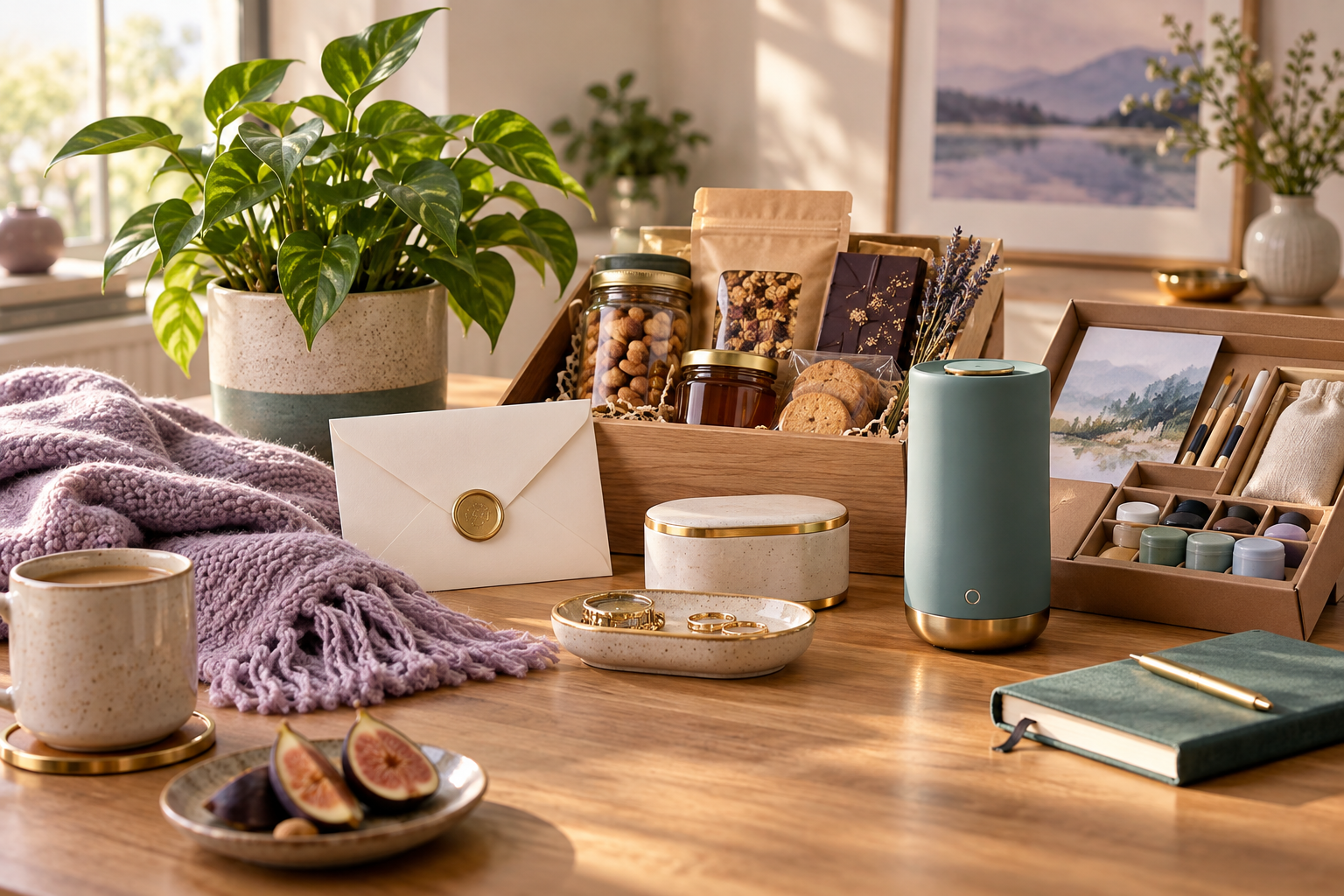 Unique gift ideas for someone who has everything including an experience envelope, plant, artisan food, hobby kit, and keepsake