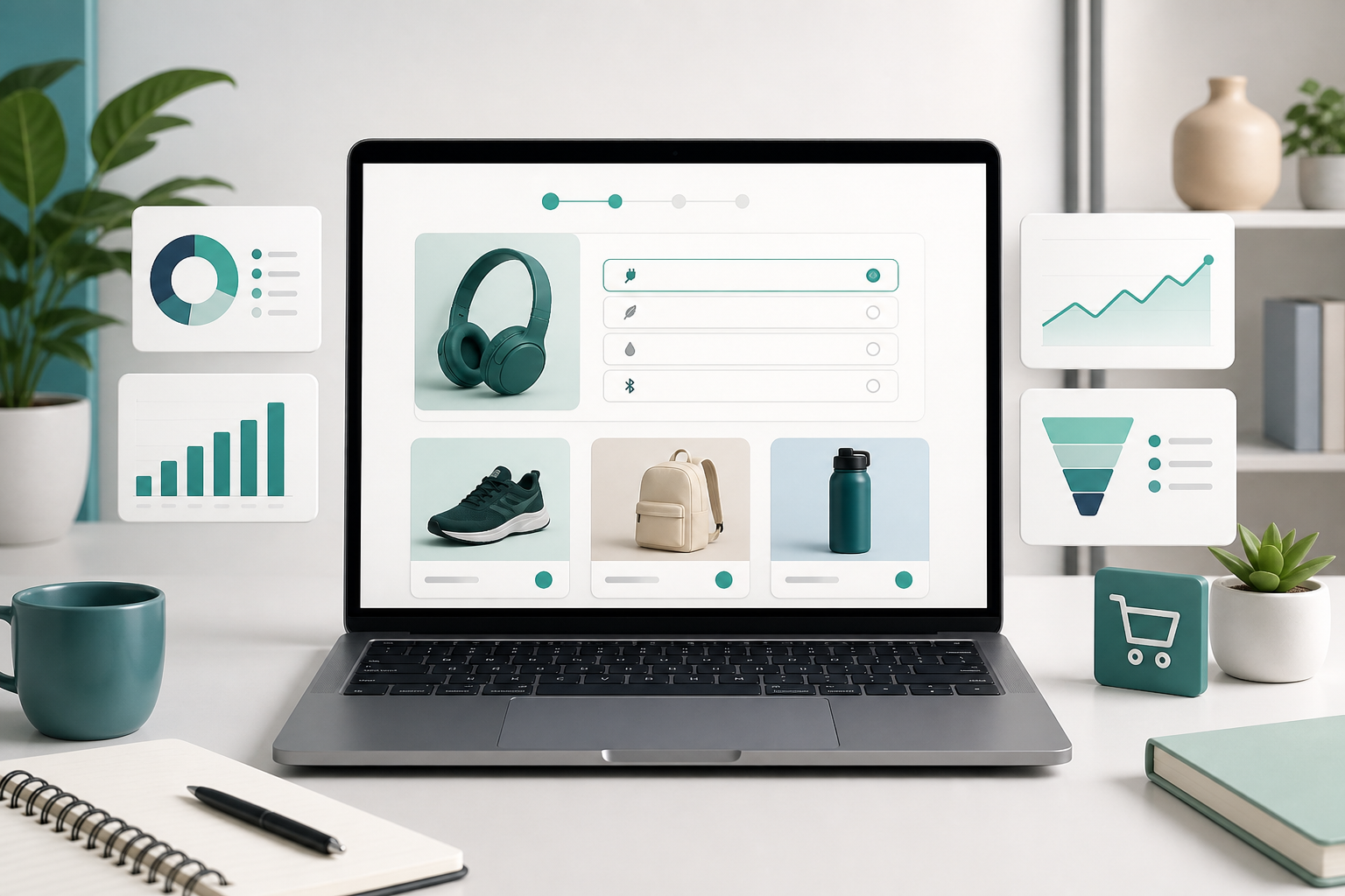 Shopify quiz app for product recommendations showing guided quiz questions, product cards, and conversion analytics