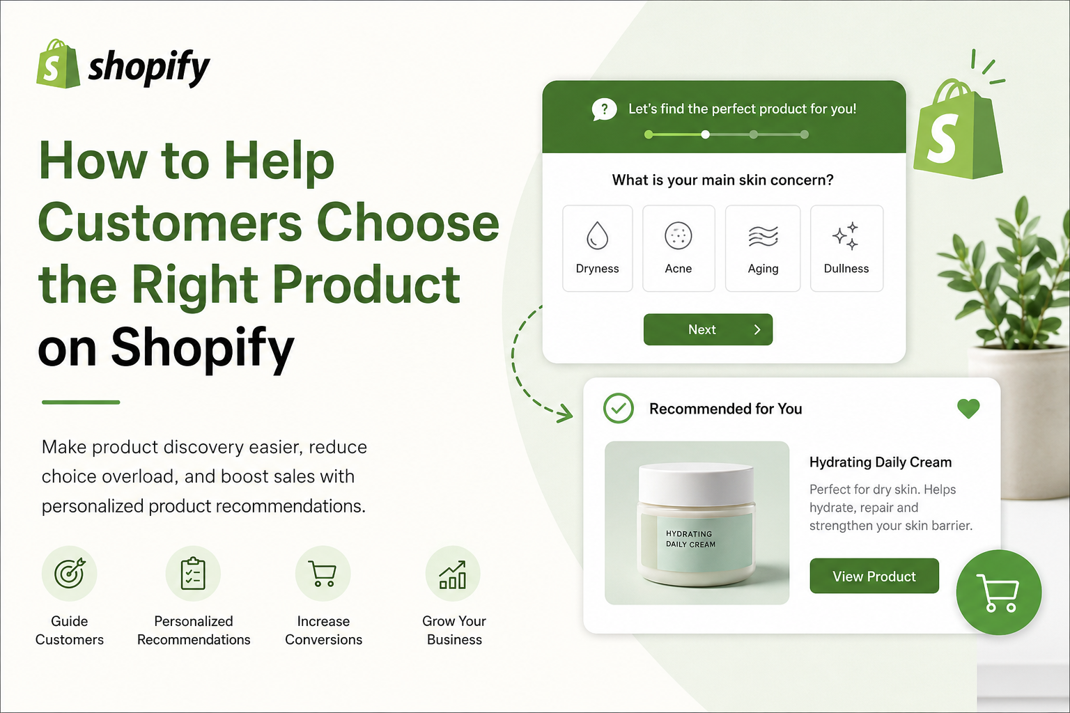 Shopify product finder quiz showing personalized product recommendations for customers